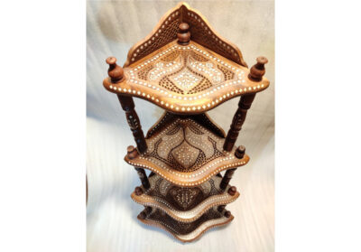 Handcrafted Wooden Inlay Corner Shelf