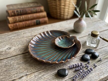 Ceramic Shell Serving Platter with Dip Dish