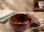 Handcrafted Round Ribbed Wooden Roti Box / Casserole - Image 7