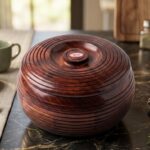 Handcrafted Round Ribbed Wooden Roti Box / Casserole