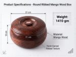 Handcrafted Round Ribbed Wooden Roti Box / Casserole - Image 2