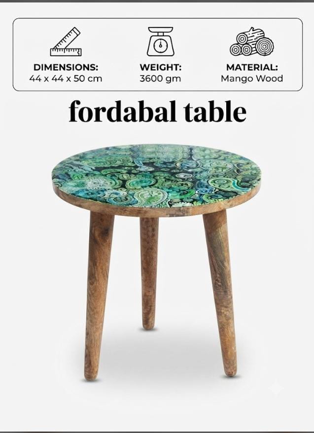 WhatsApp Image 2026-08-05 at 3.38.08 PM Handcrafted Mango Wood Side Table with Printed Enamel Top - Image 1