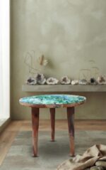 Handcrafted Mango Wood Side Table with Printed Enamel Top - Image 4