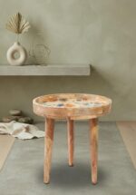 Handcrafted Mango Wood Enamel Tray Table - Image 4