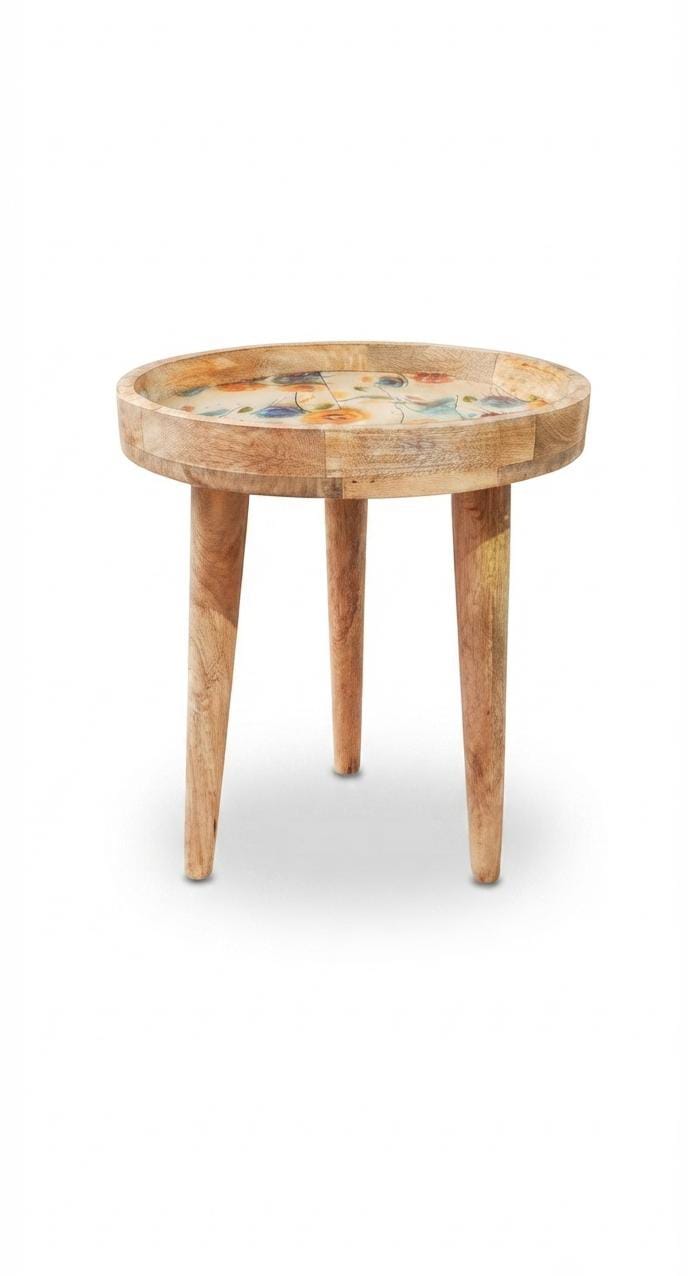 WhatsApp Image 2026-08-05 at 3.41.11 PM (1) Handcrafted Mango Wood Enamel Tray Table - Image 1