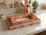 Pink Mahal Peacock Printed Nesting Trays - Image 3