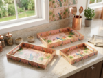Pink Mahal Peacock Printed Nesting Trays
