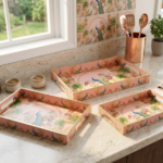 Pink Mahal Peacock Printed Nesting Trays